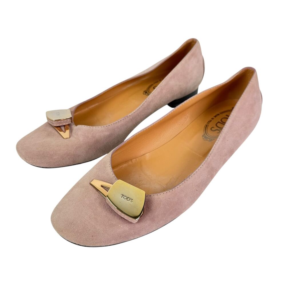 Tod's Womens Pink Leather Suede Drivers Ballet Flats Sz 9 US 39 EU Gold Hardware